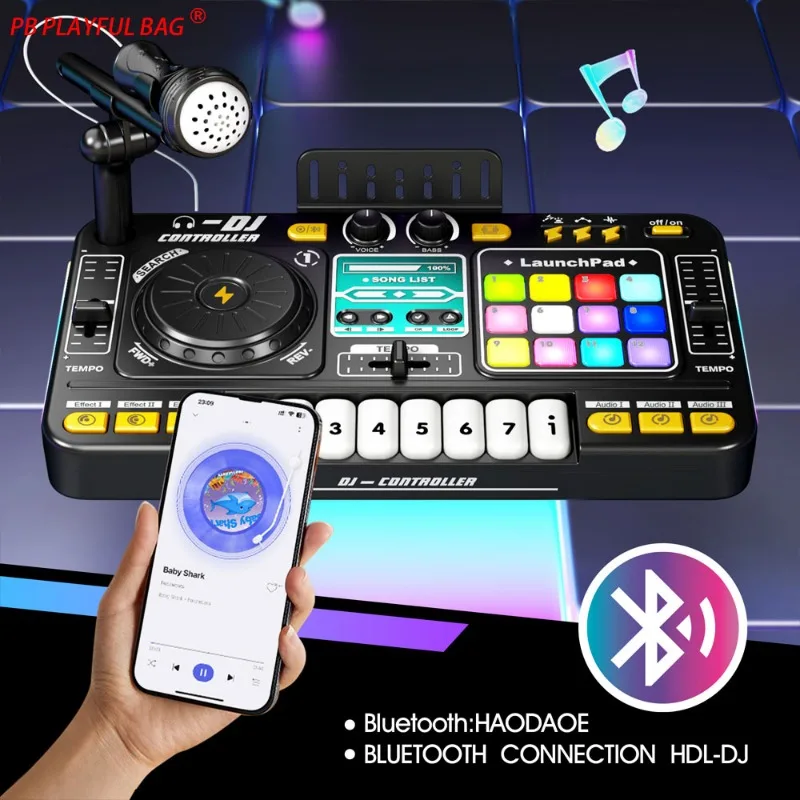 Controlador mezclador de DJ multifuncional de simulación para niños, reproductor de DJ de órgano electrónico, juguete de entretenimiento musical, regalos de navidad, 2025