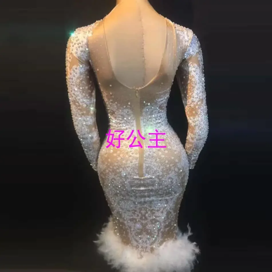 2025 유럽과 미국의 섹시한 새로운 나이트 클럽 DJDS 바 가수 고고 퍼포먼스 드레스 패션 깃털 프린트 드레스