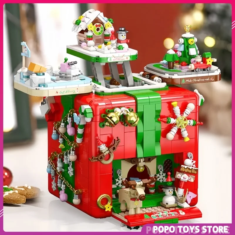 Diy Building Block Model Christmas Gift Surprise Mechanism Box Elf Snowman Bricks Ornament Toy For Children & Adults