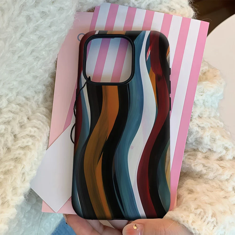 مجردة ملونة موجة الفن IPhone17 يجب أن يكون لديك جراب هاتف آيفون 17 16 15 14 13 12 11 برو ماكس زائد طبقة مزدوجة الغطاء الخلفي
