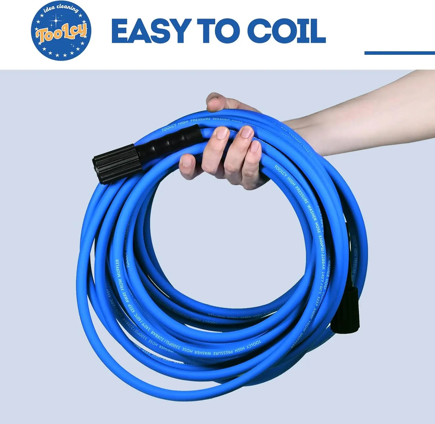 Super Flexible Pressure Washer Hose 50ft, 3300 PSI Kink Resistant Power Washer Hose 1/4 in., Replacement Power Wash Hose for Gas