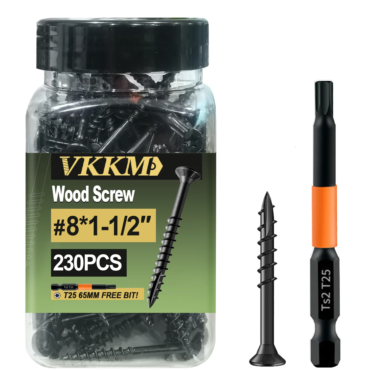 

VKKM Черные саморезы по дереву # 8×1-1/2, 230/380 шт., звездообразный привод T25, винты для наружной палубы, с эпоксидным покрытием