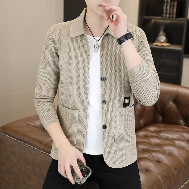 

Men's Knitted Cardigan Sweater Spring Autumn New Sle Casual Trendy Button up Coat Warm Breathable Fine Gauge Polyester Blend