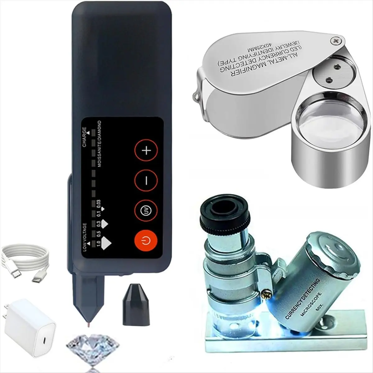 Budget-Friendly- Tester Pen,Accuracy Tester and 60X Mini LED Magnifying&40X Full Metal Illuminated Magnifier for Novice