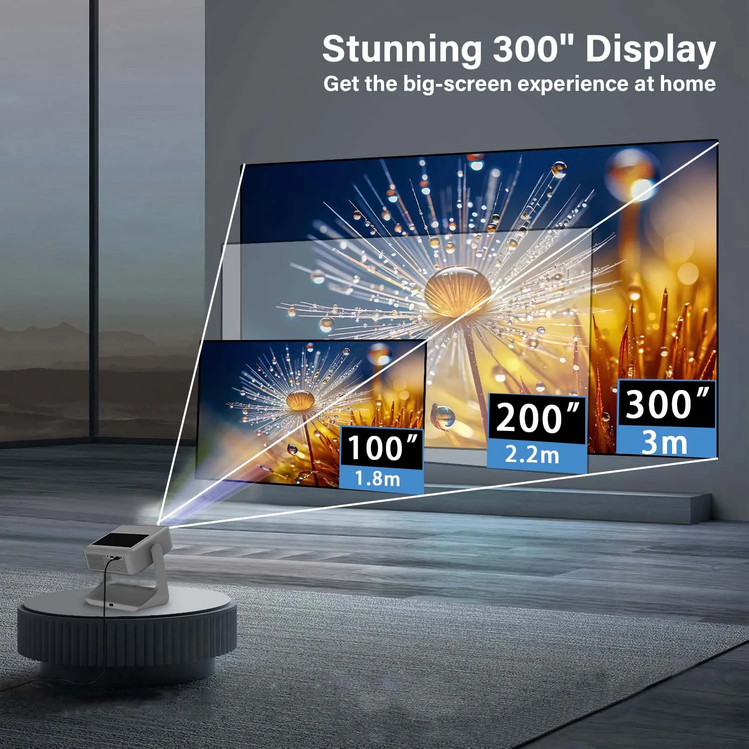 Projektor 4K 1080P, 8" Touch, kabelloses Bluetooth, Dual-Screen-Switch, HDMI USB, Heimkino-Gaming