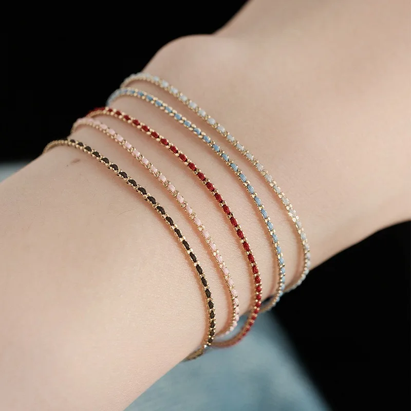 

CCFJOYAS браслет из стерлингового серебра 925 пробы с покрытием из золота 18 карат и красной веревки для женщин, простой браслет розового/черного/синего/красного цвета с тонкой веревкой