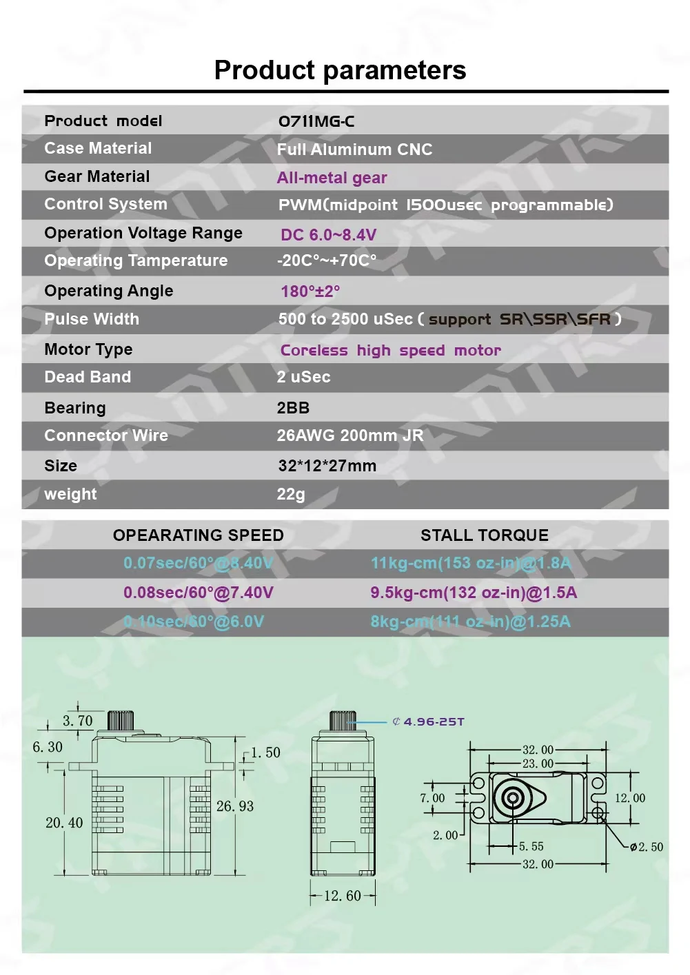 YANTRS 8.4V 11KG Micro servo 1/24  RC Monster Car SCX10.3 SCX24 Crawler Airplane and 450 Class Helicopter Tail and Swashplate