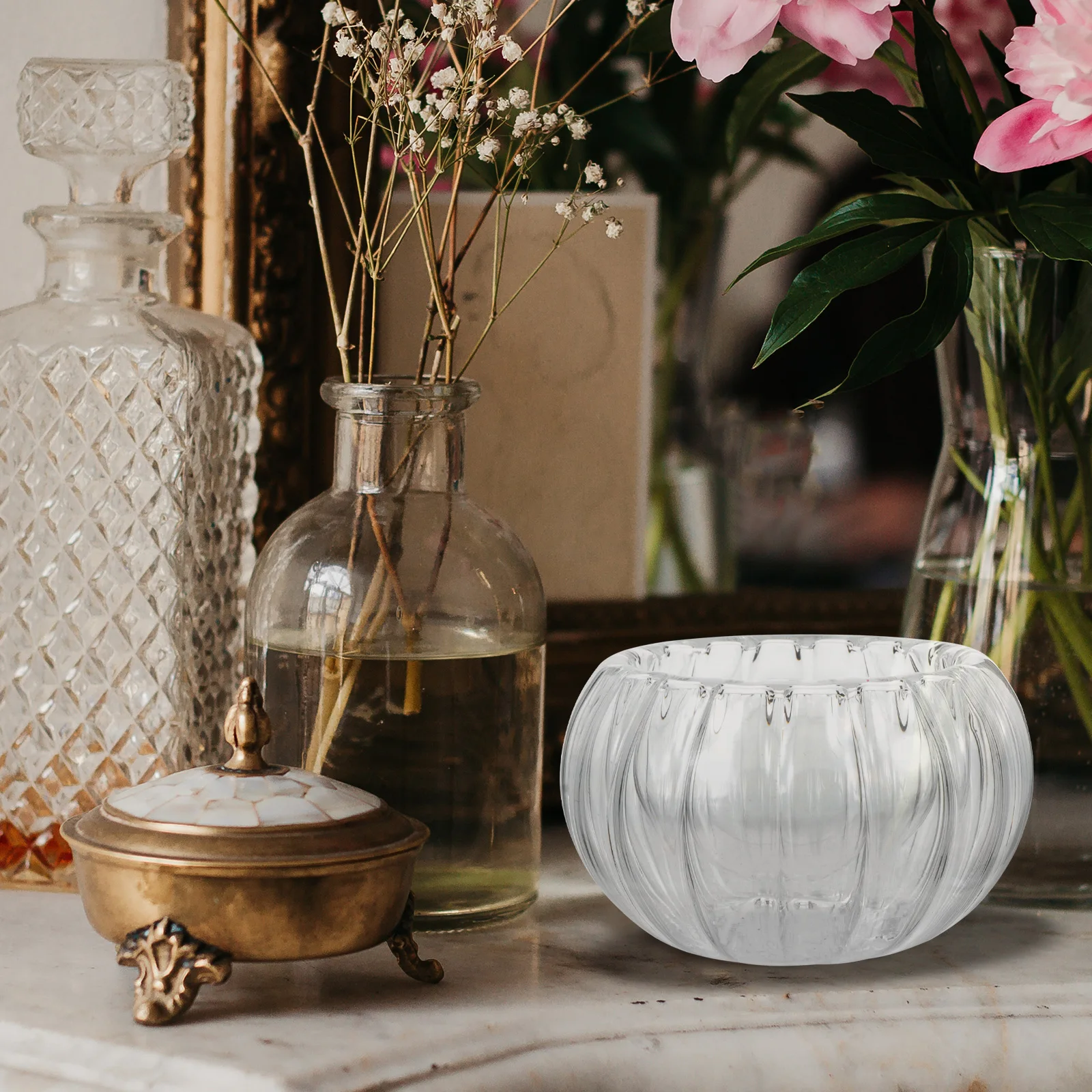 Taza de aromaterapia de vidrio, aspecto transparente Simple, forma de calabaza para uso duradero y taza de belleza