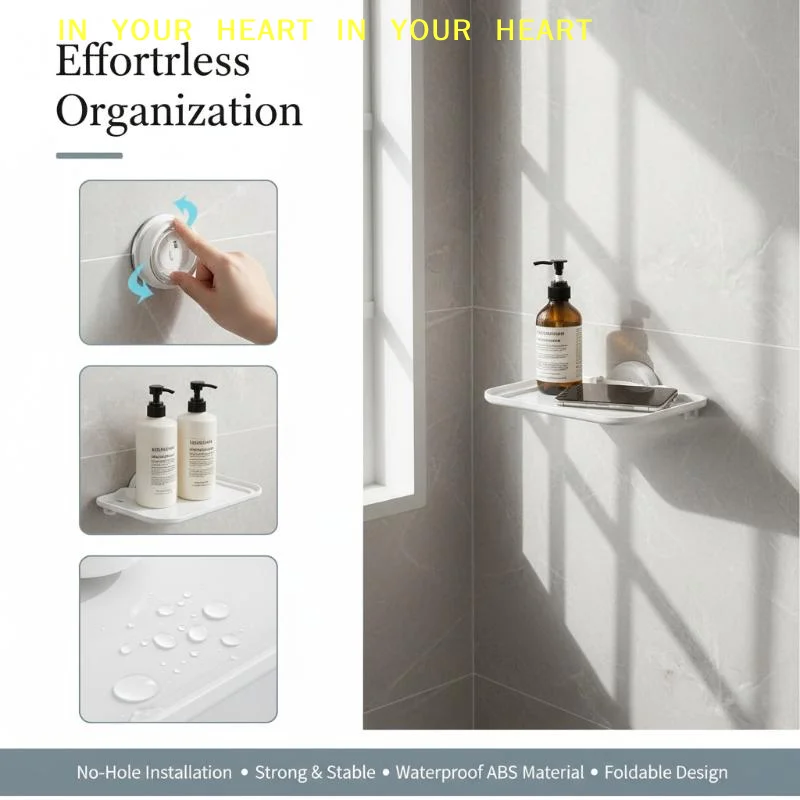 【X】Foldable No Drill Wall Storage Shelf With Hooks For Bathroom Kitchen Holding Toiletries Phone Small Items