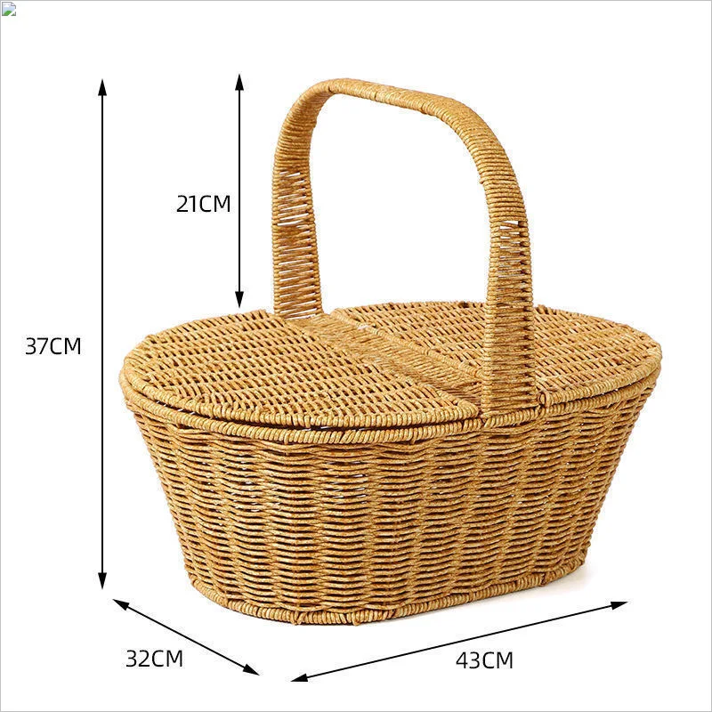 Cesta de Picnic portátil grande para compras de verduras y huevos de bambú similar a ratán, lubina tejida a mano para niños