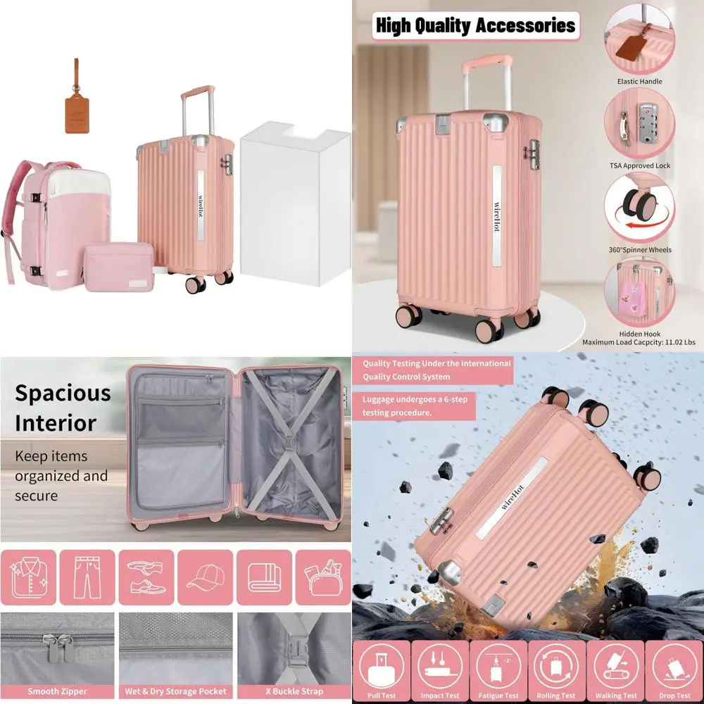 

Vintage Style 20 Inch Carry-On Luggage Set with Backpack, Women's ABS+PC Hardshell Small Suitcase, Airline Approved Retro Travel