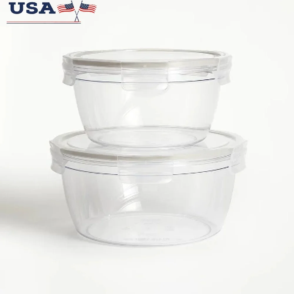 

4pc Stackable Round Food Storage Container Set 8.5 Cup 14 Cup Tritan Plastic with Lids Dishwasher Safe Microwave Safe