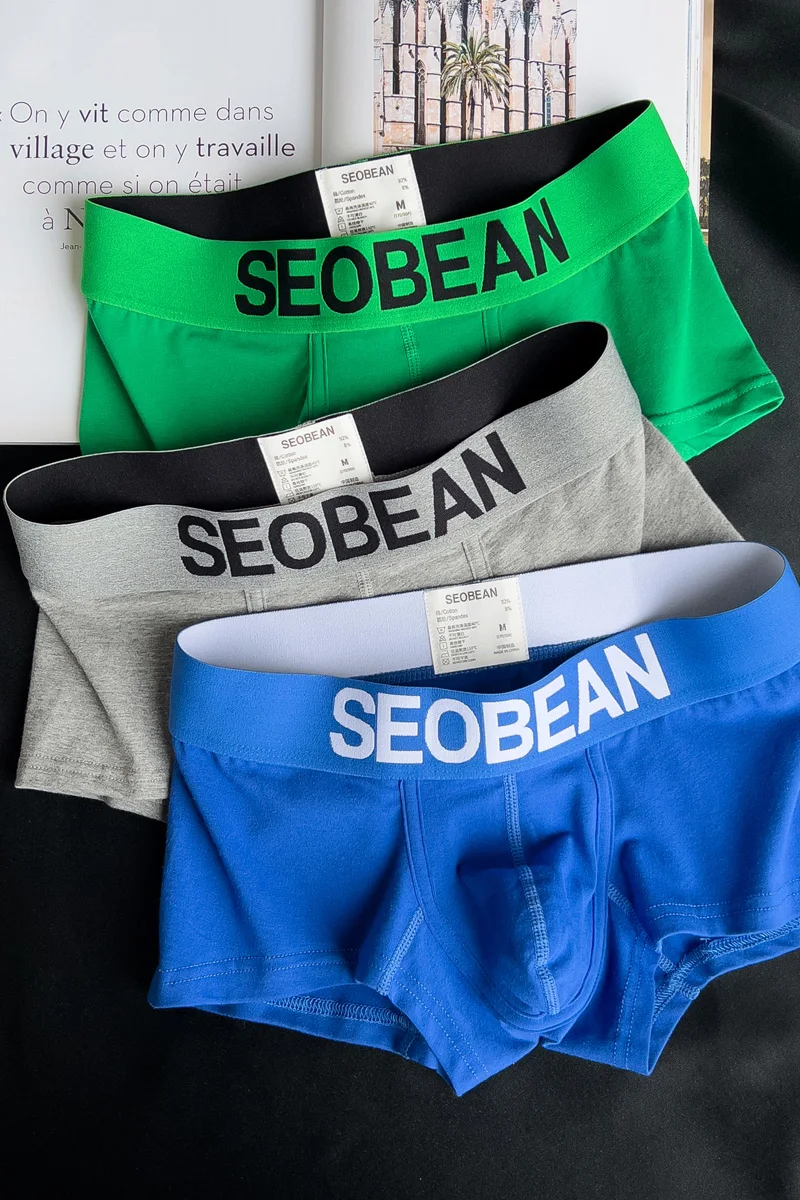 3pcs/lot Men\'s underwear cotton boxer shorts Summer breathable Japanese style solid color U bag Comfortable youth