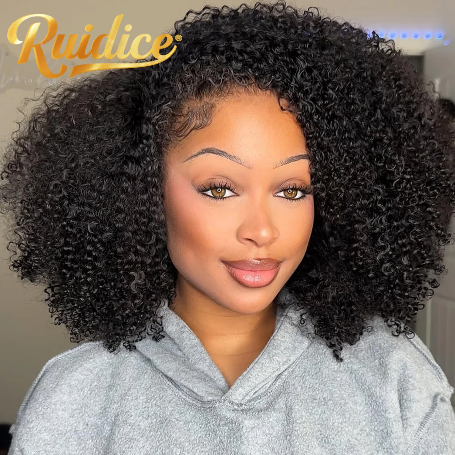 

Half Wig Glueless Human Hair Wigs With Drawstring Seamless Clips 200 Density Kinky Curly Half Wigs Full Machine Made Wig