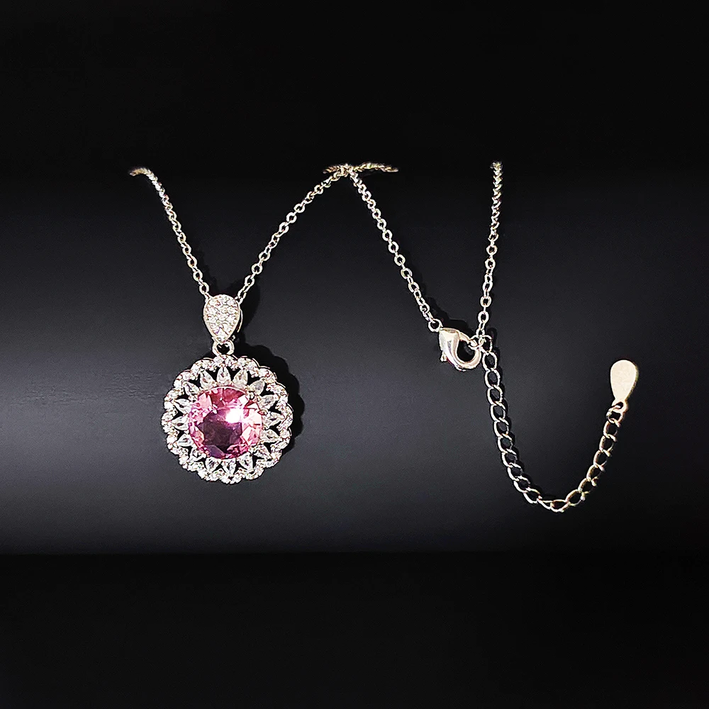 2023 New Luxury Halo Silver Color Pink on The Neck  Pendant Necklaces for Women Lady Anniversary Gift Jewelry Wholesale X8101