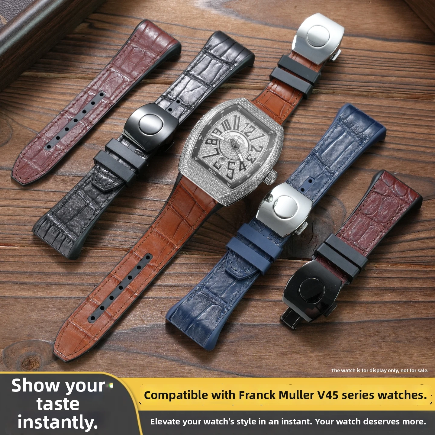 Customize High quality Crocodile skin FKM Fluorine Rubber Watchband For Franck Muller V45 Watch Strap Replace Bracelet Wristband