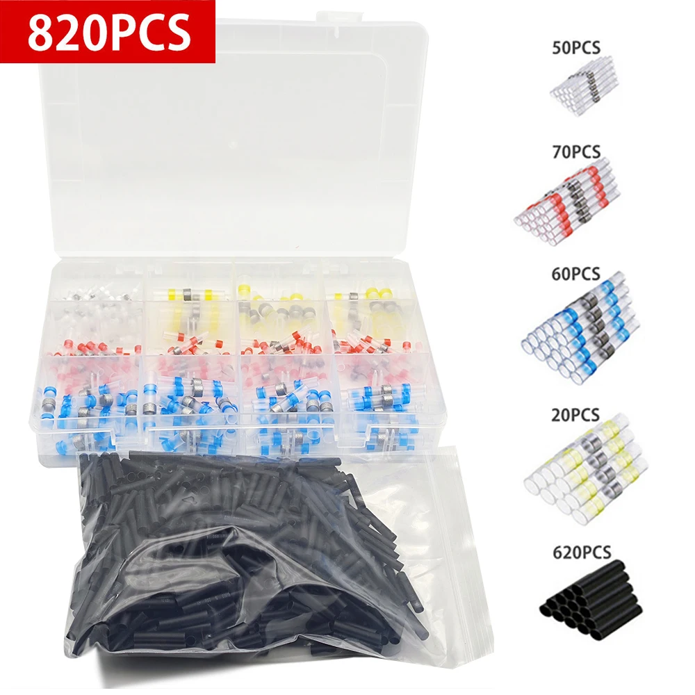 820Pcs Waterproof Solder Ring Heat Shrinkable Tube Solder Terminal Combination Set Seal Solder Sleeve Solder Seal Wire Connector