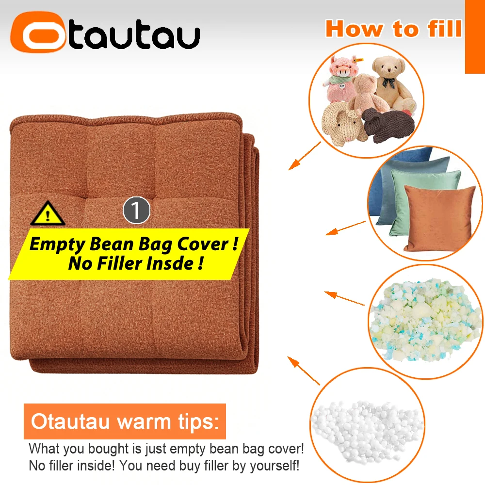 OTAUTAU Bean Bag Lounger Cover Thick Soft Flocking Pouf Chaise Lounge Beanbag Cover SF630【No Filler!Please Buy Filler Yourself!】