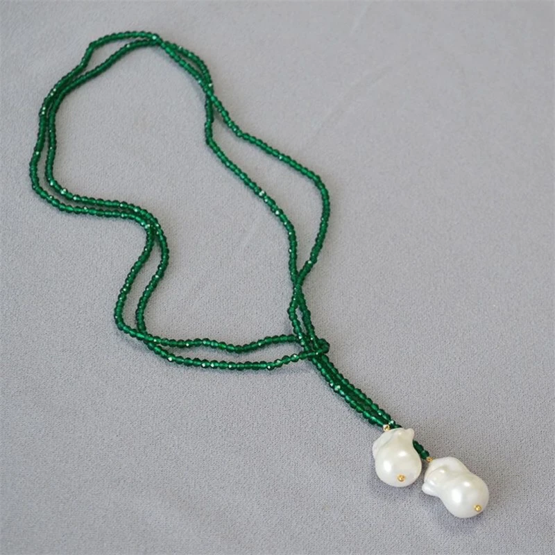 Vintage grüne Kristallperlen-Anhänger-Halskette für Frauen, minimalistische handgefertigte Perlen, lange verstellbare Halskette, Halskette, Schmuck – Detail 12