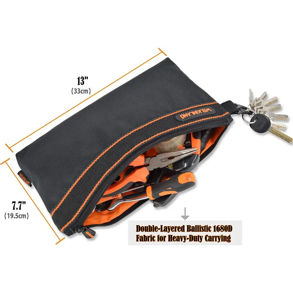 Multi-Task Spacious Small Zippered Tool Pouches 4-Pack Set Orange Black Grey Blue Clip-On Electricians Bag
