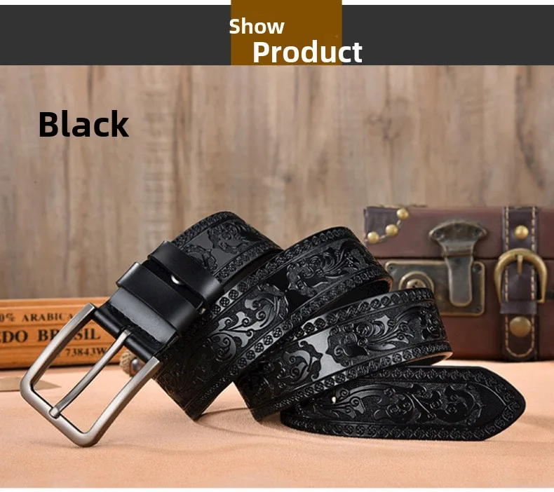 Europäischer und Amerikanischer Retro-Prägungsgürtel für Herren, Cross-Border-Stil Schwarzer Multifunktionaler Ledergürtel, 3,8 cm. – Detail 3