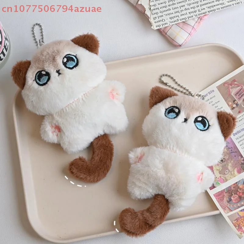 

Cute Cartoon Siamese Kitten Plush Keychain with Scarf Tail Stuffed Doll Backpack Pendant Car Accessory Gift