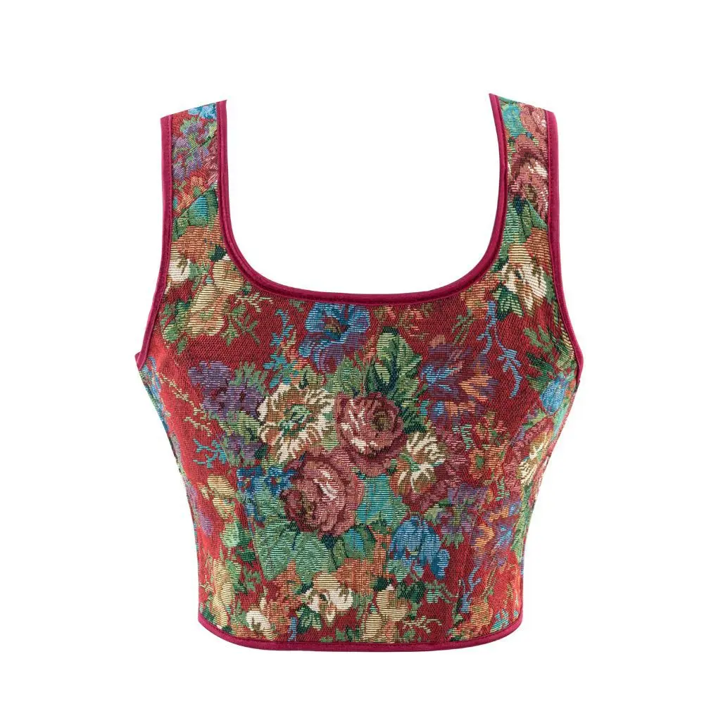 Viktorianisches Mode-Korsett, bauchfreies Top, Vintage-Jacquard-Schnür-Bustiers mit Trägern, Gothic-Weste, Taillentrainer, Überbrustkorsett – Detail 26