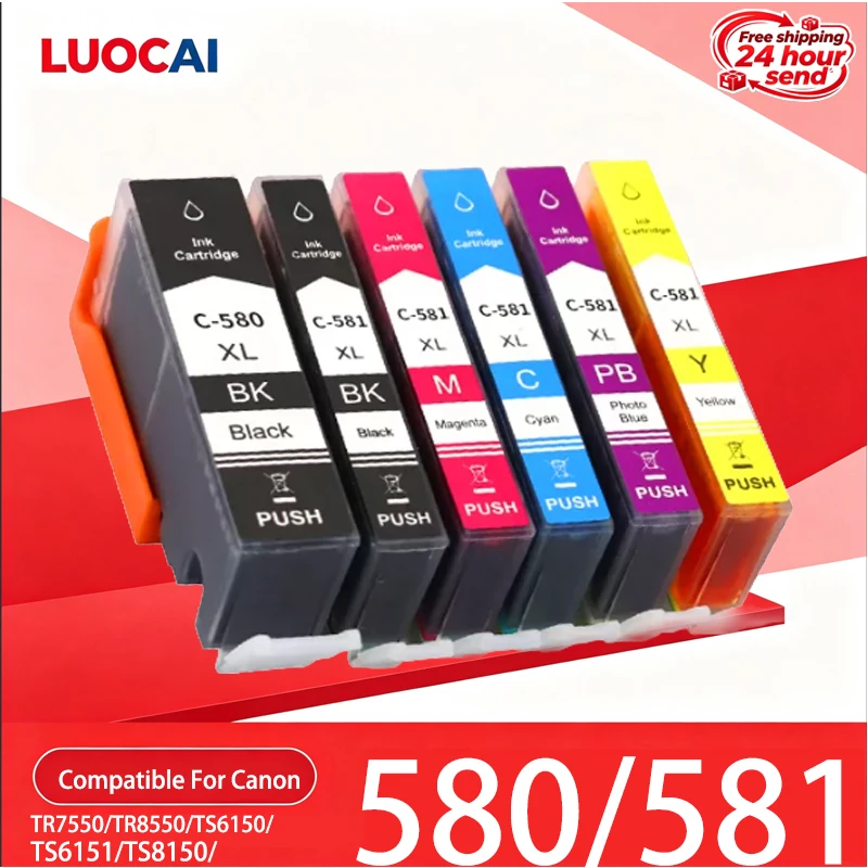 Compatible PGI-580 CLI-581 Ink Cartridges for Canon Pixma TS705 TR7550 TR8550 TS6150 TS6250 TS8150 TS8250 Inkjet Printer
