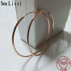 Senlissi -Rose Gold Hoop Earrings For Women 925 Sterling Silver Original Fashion Earring Cерьги Kольца Rings Real gold