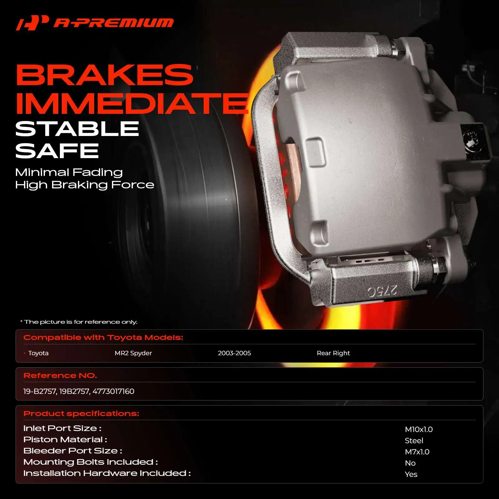 A-Premium Rear Right Disc Brake Caliper with Bracket for Toyota MR2 Spyder 2003-2005