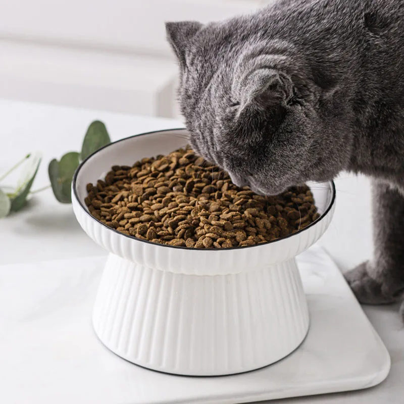 2024New Pet ceramic bowl Cat dog Feeder High-foot Single Mouth Skidproof Ceramic Dog Cat Food Bowls Pets Drinking Pet Supplies