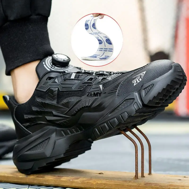Quality Rotated Button Safety Shoes Men Steel Toe Working Sneakers