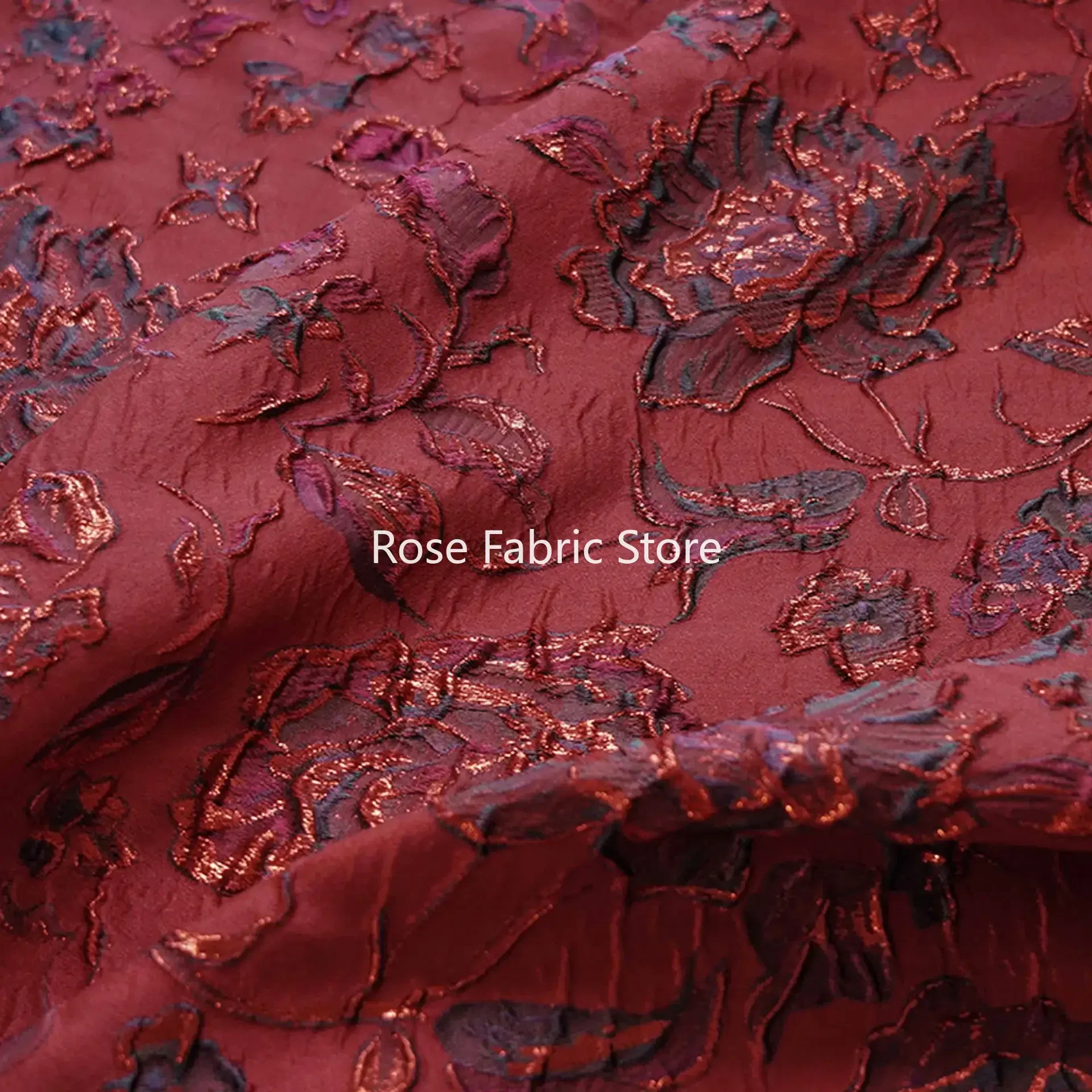 

1 meter Gold Embossed Rose Yarn Dyed Jacquard Fabric Elegant Dress Skirt Bag Decorative Sewing Fabric