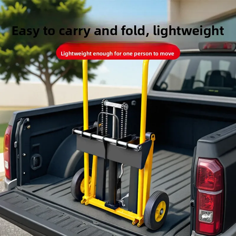 Miniature Truck-mounted Forklift Folding Manual Hydraulic Stack Truck Lightweight Small Lifting Trolley Household Portable