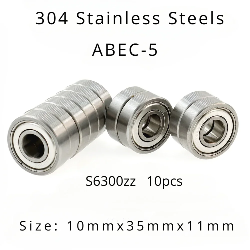 

High Performance 304 Stainless Steels ABEC-5 Miniature Deep Groove Ball Bearings - S6300zz Size:10mmx35mmx11mm of 10pcs