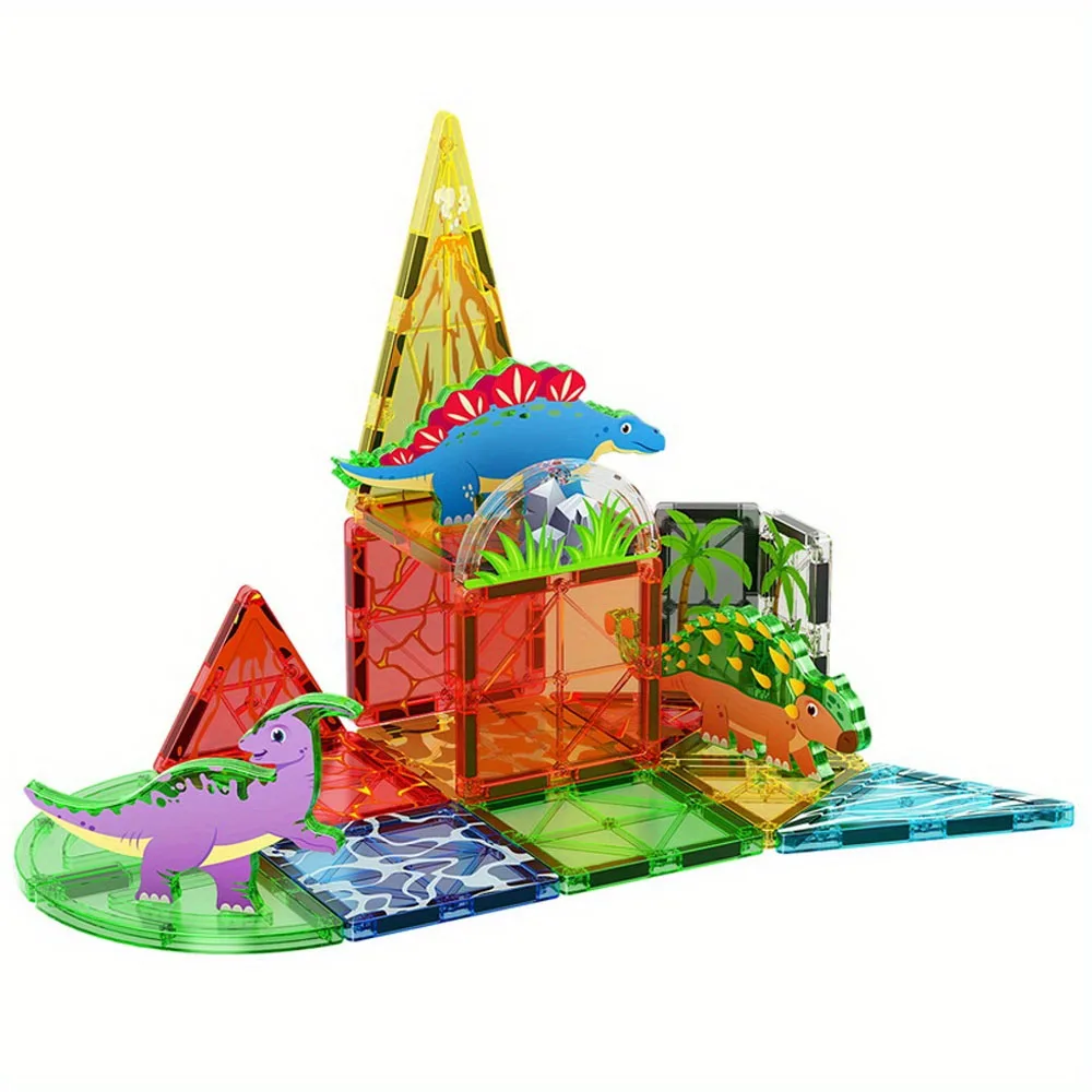Blocchi magnetici per dinosauri fai-da-te da 32 pezzi - Set di giocattoli a stelo grande Giocattoli magnetici creativi, giocattoli magnetici educativi per bambini