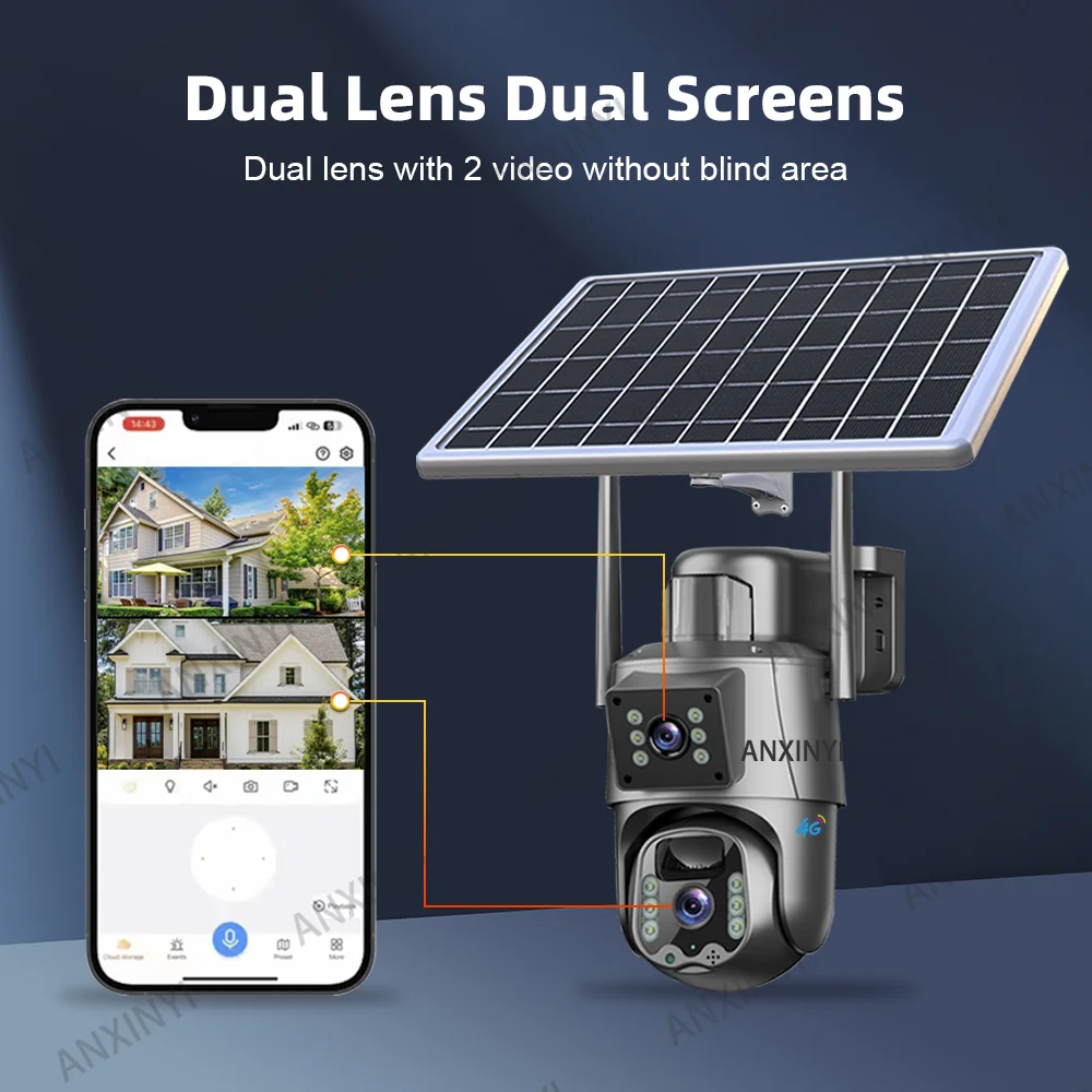 4K 8MP Eseecloud sans fil WiFi/4G carte Sim double objectif Vision nocturne solaire alimenté caméra de sécurité CCTV extérieure