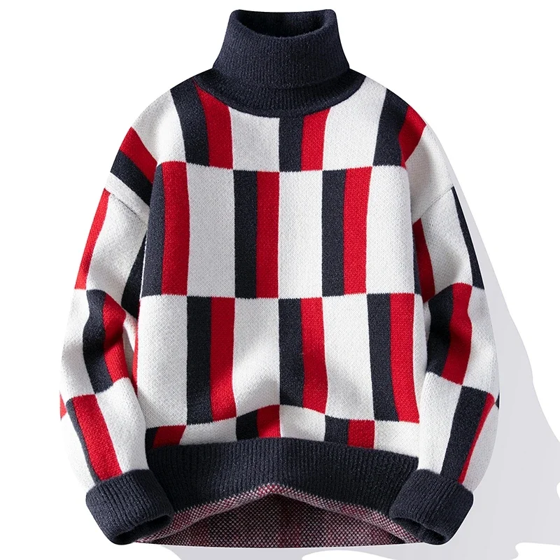 2023 New Fall Winter Brand Striped Men Knitwear Top Quality Mens Soft Warm Cashmere Turtleneck Sweater Fashion Handsome Pullover