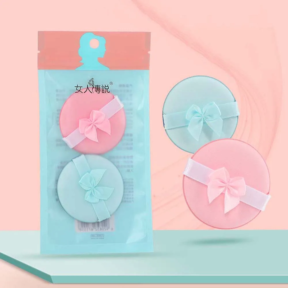 2Pcs/set Fluffy Makeup Puff Soft Washable Dry Wet Use Foundation Powder Puff Bowknot Puff Set Cosmetic Puff Cosmetics