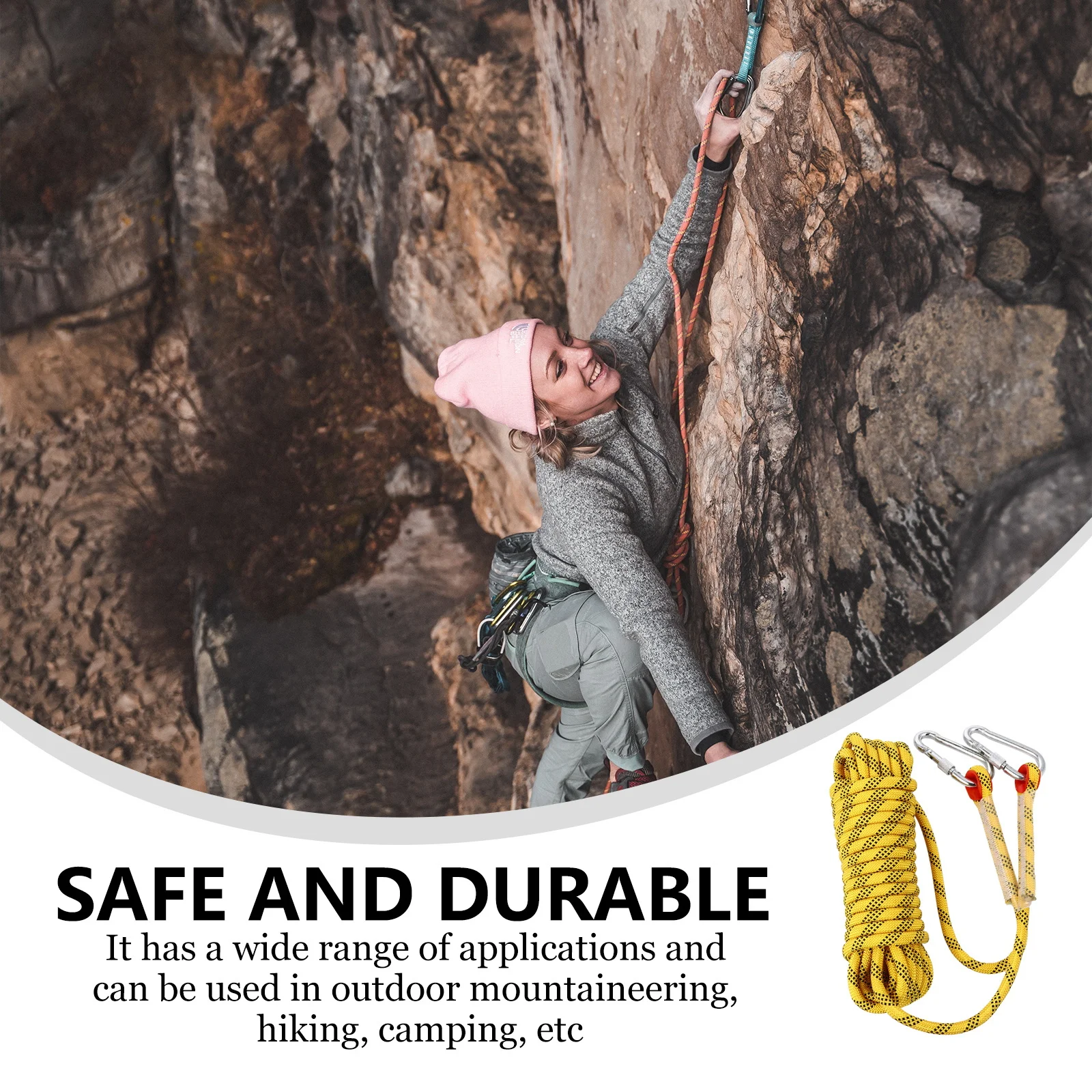 

10m Outdoor Climbing Rope High Strength Wear Resistant Safety Rope for Hiking Camping Mountaineering Rappelling