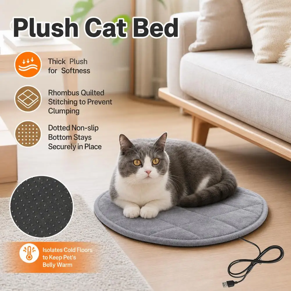 USB Electric Pet Heating Pad Soft Plush Heated Bed Mat Constant Temperature Winter Warmer Thermal Blanket Cushion for Cats Dogs
