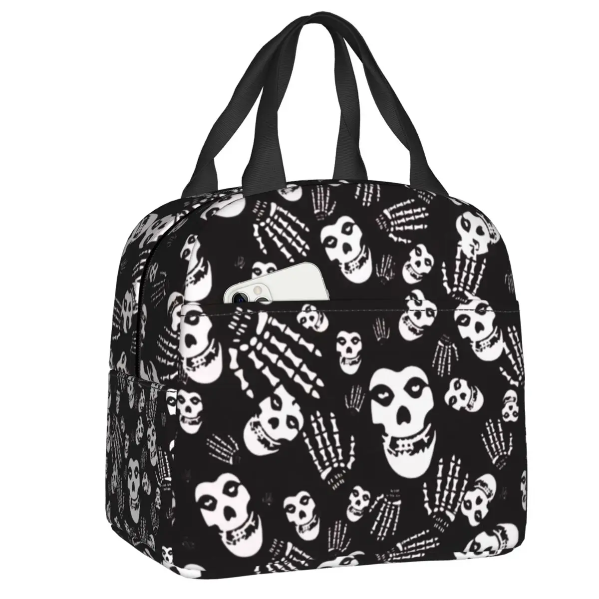 Custom Misfits Skulls Thermal Insulated Lunch Bag Women Portable Lunch Tote for Work School Travel Multifunction Food Box