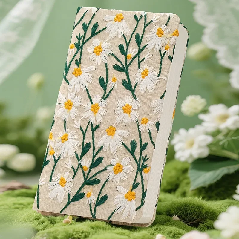 

Блокнот A6 с ромашками, дневник с вышивкой, цветочная ткань, еженедельник, блокнот для письма, офисные школьные принадлежности