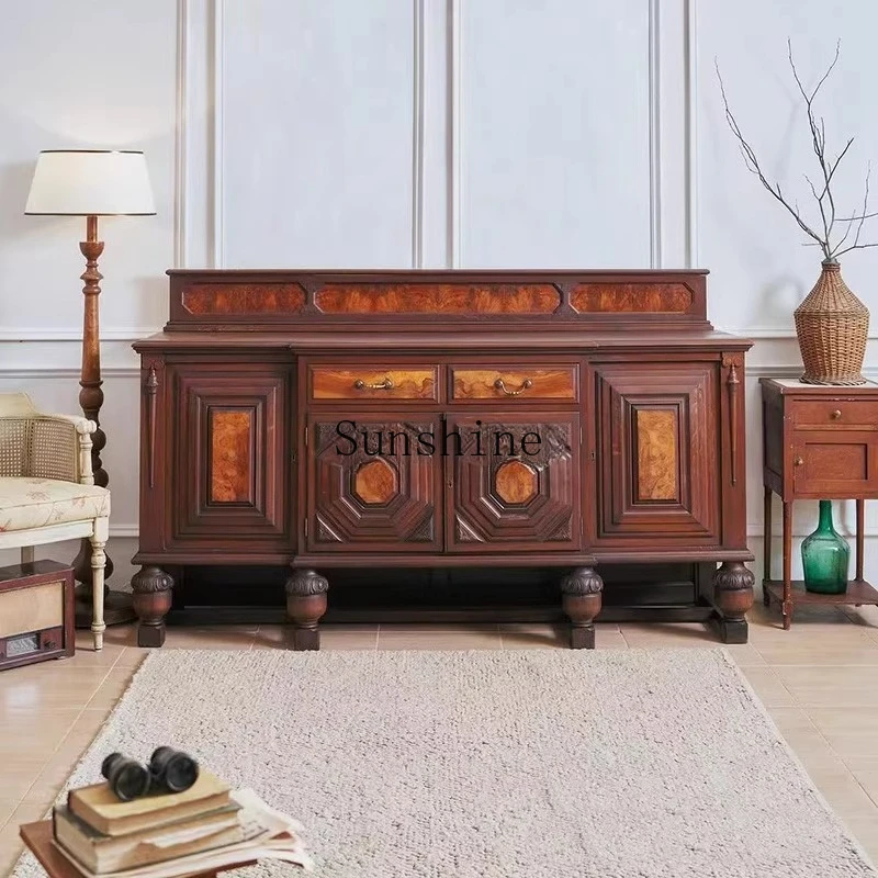 

French retro solid wood carving makes old home dining side neoclassical entrance wine cabinet display