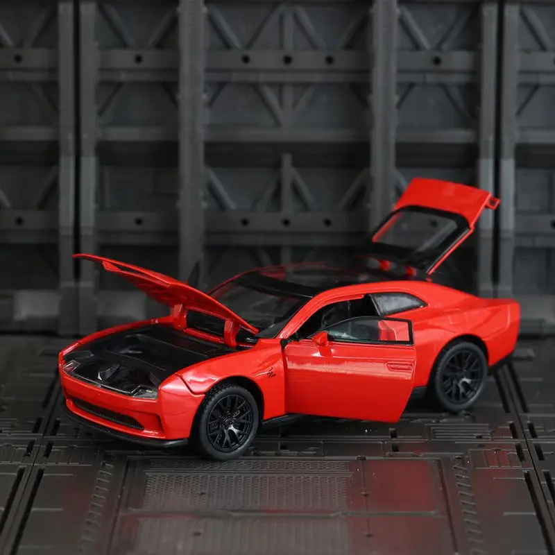 

1:32 Simulation SRT new energy alloy sports car model acousto-optic pull-back toy door and hood trunk can be opened.