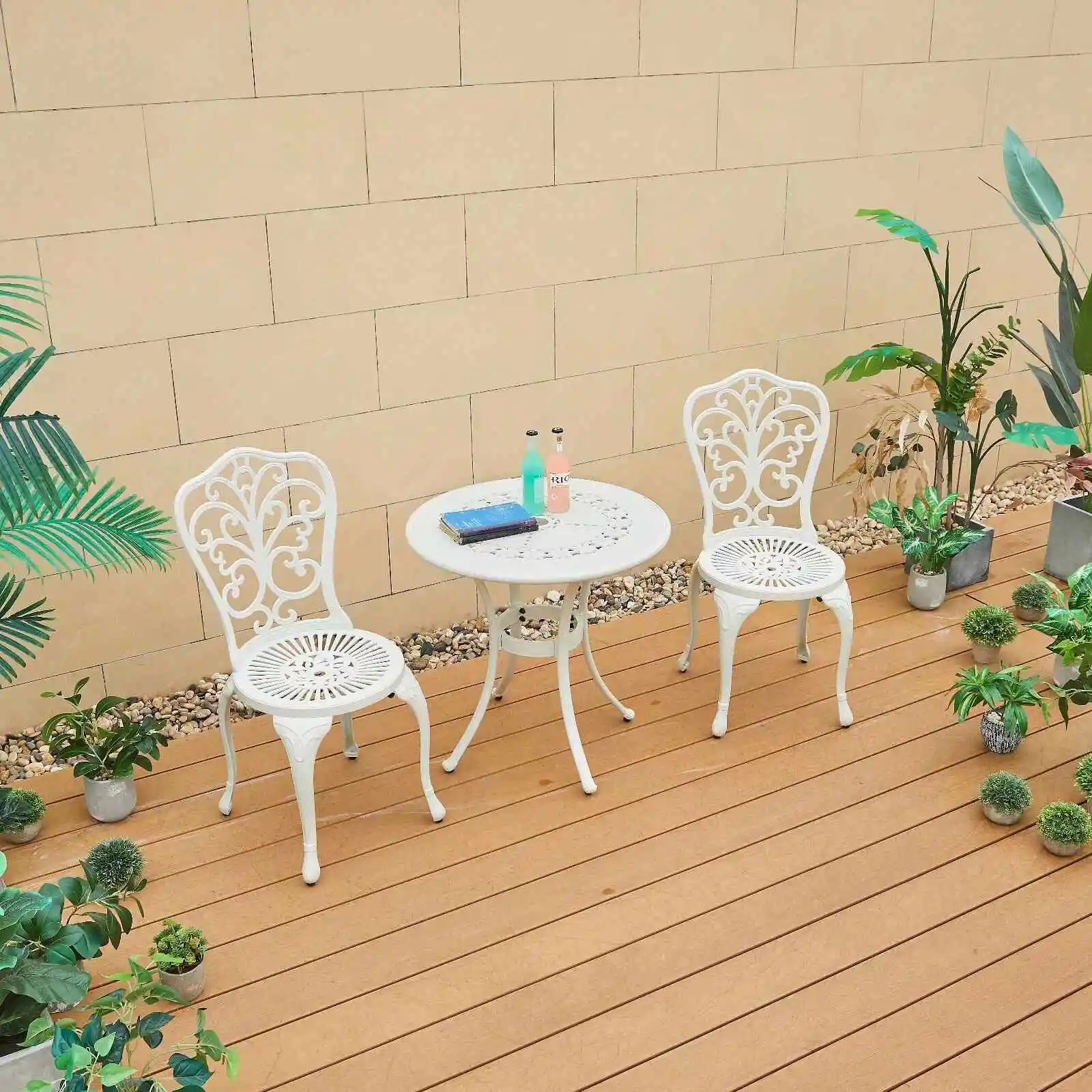 Комбинация стола и стула из полностью литого алюминия для отдыха на открытом воздухе, двор, кафе на открытом воздухе, балкон, сад, набор из трех предметов