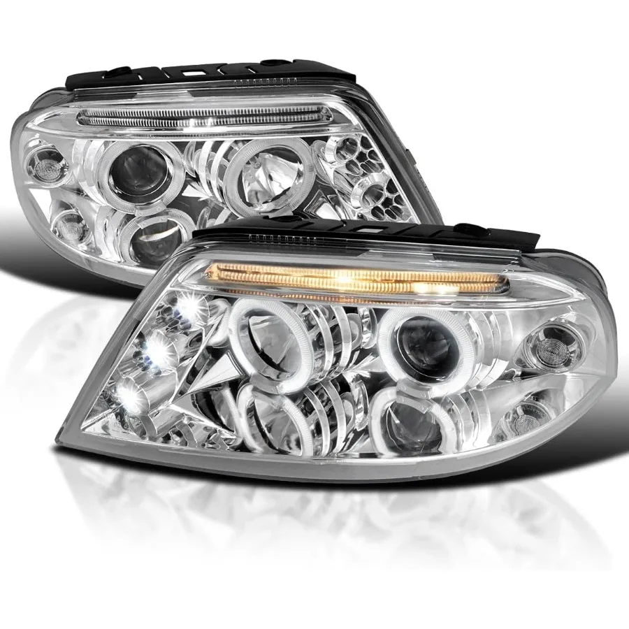 

Светодиодный хромированный корпус Halo, прозрачные линзы, фары для проектора, совместимые с VW Passat 2001-2005 годов, новый стиль кузова, в наличии, левая + установка