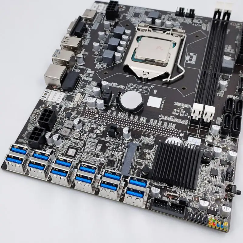 Top B75 BTC Mining Motherboard+G1620 CPU+Switch Cable LGA1155 8*PCIE To USB Support 2*DDR3 B75 USB BTC Motherboard 2022