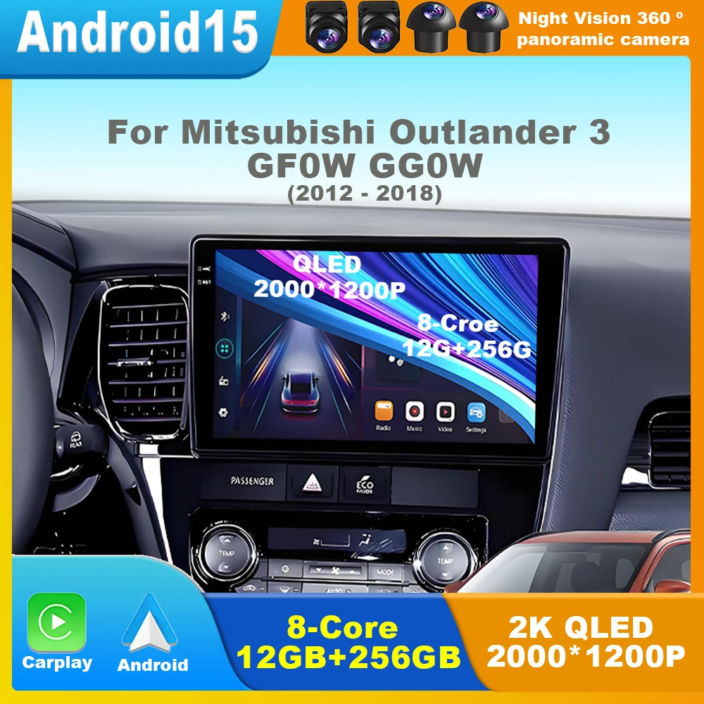 

Wireless CarPlay Android 15 Auto Radio For Mitsubishi Outlander 3 GF0W GG0W 2012 - 2018 4G Car Multimedia GPS 2din 4G WIFI
