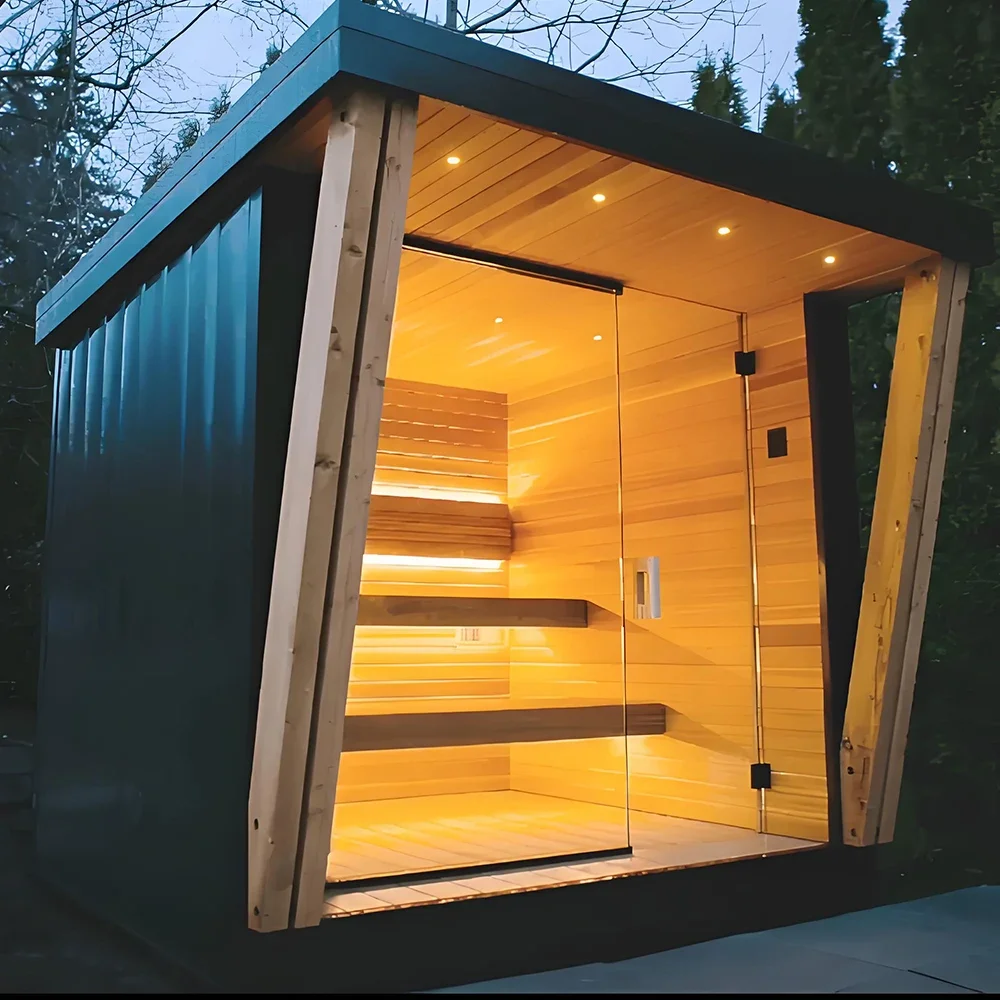 Outdoor family sauna and outdoor cold plug ice bath combination unit cold plug tub/cube sauna accessories modern design optional
